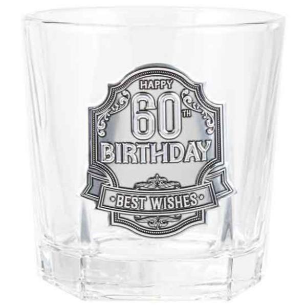 60th Birthday Badge Whisky Glass - 260ml