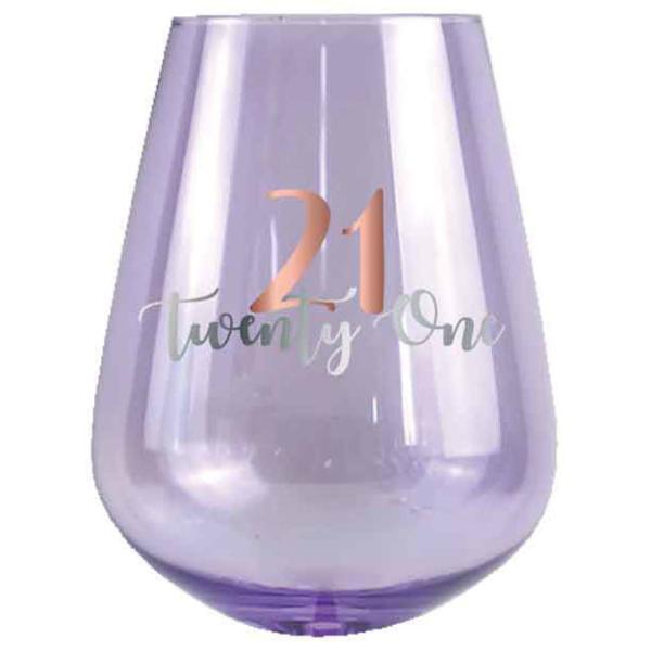 Rose Gold Decal 21st Stemless Glass - 600ml