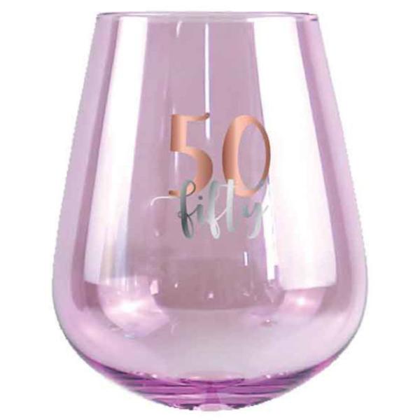 Rose Gold Decal 50th Stemless Glass - 600ml