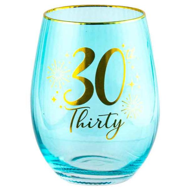 Blue & Gold 30th Fluted Stemless Glass - 600ml