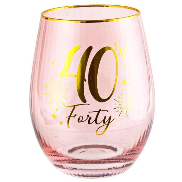 Pink & Gold 30th Fluted Stemless Glass - 600ml