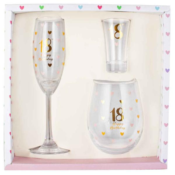 3 Pack 18th Birthday Glass Set