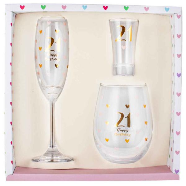 3 Pack 21st Birthday Glass Set