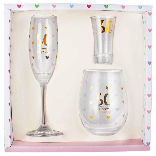 3 Pack 30th Birthday Glass Set