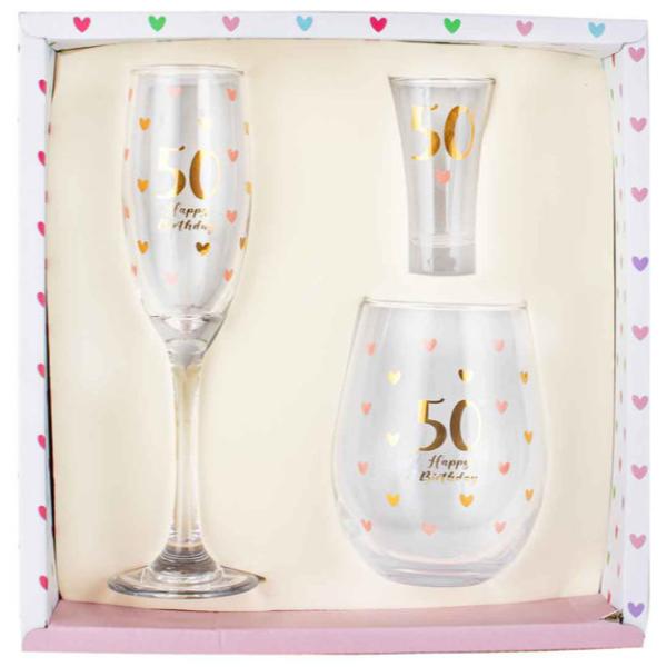 3 Pack 50th Birthday Glass Set