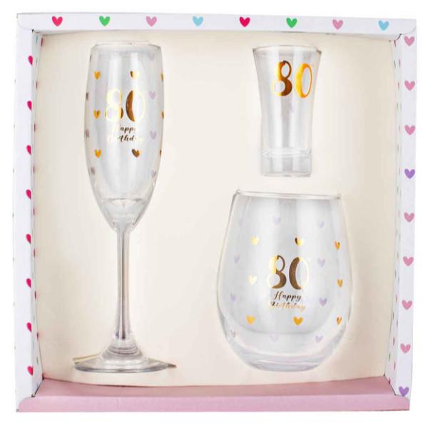 3 Pack 80th Birthday Glass Set