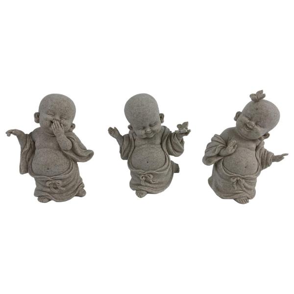 Happy Buddha With Butterfly In Natural Finish - 16cm