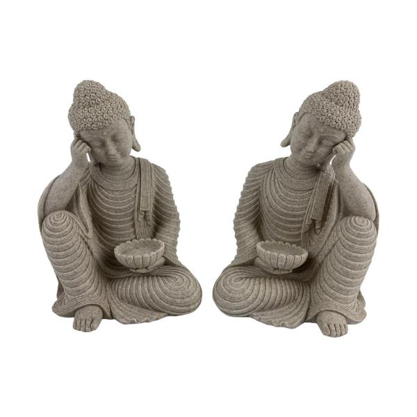 Sitting Rulai Buddha With Tealight In Natural Finish - 25cm