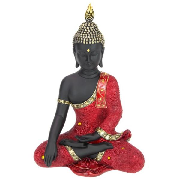 Red Sitting Rulai Buddha With Robe - 35cm