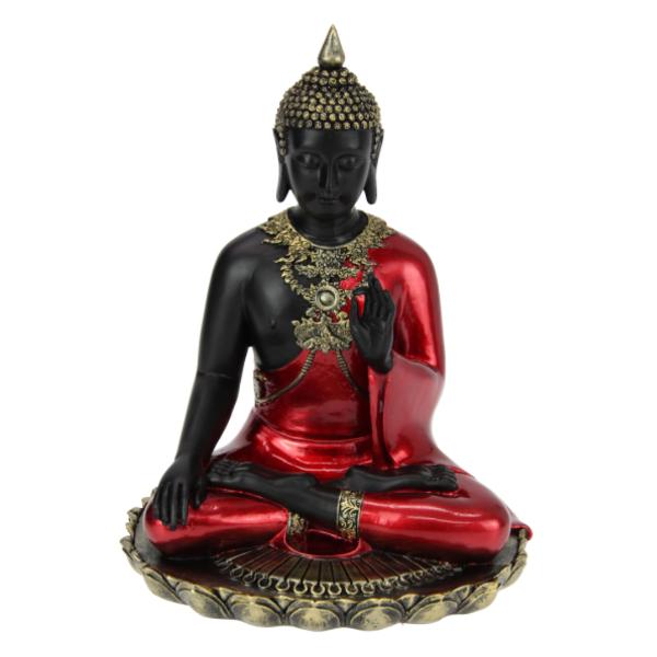 Red Gloss Sitting Rulai Buddha - 30cm