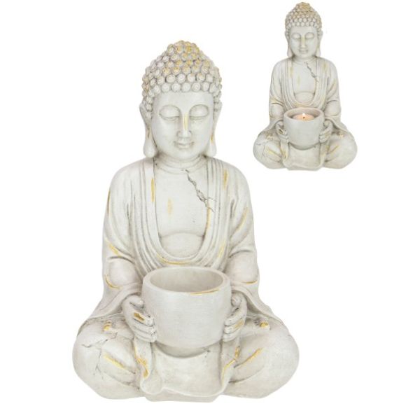 30cm White & Gold Brushed Rulai Decor Buddha 2 Asstd