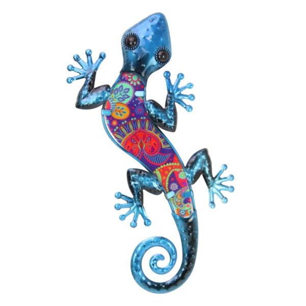 Blue Lizard Wall Art With Colourful Glass - 37cm