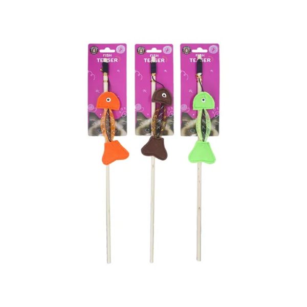 WOODEN CAT TEASER WITH FISH