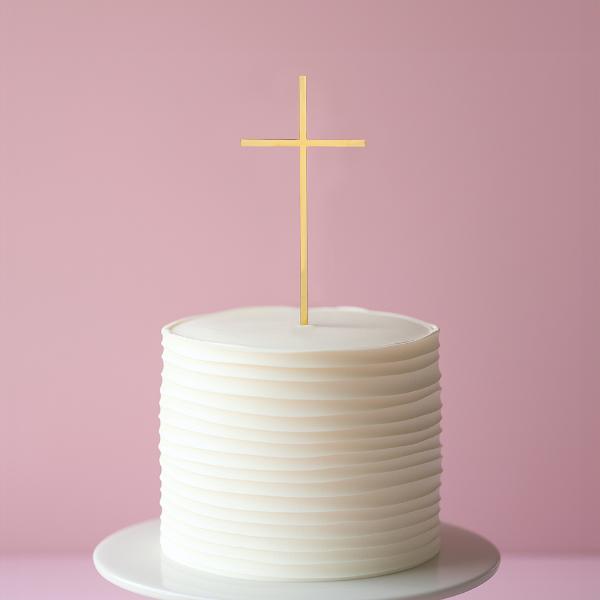 Gold Fine Cross Cake Topper