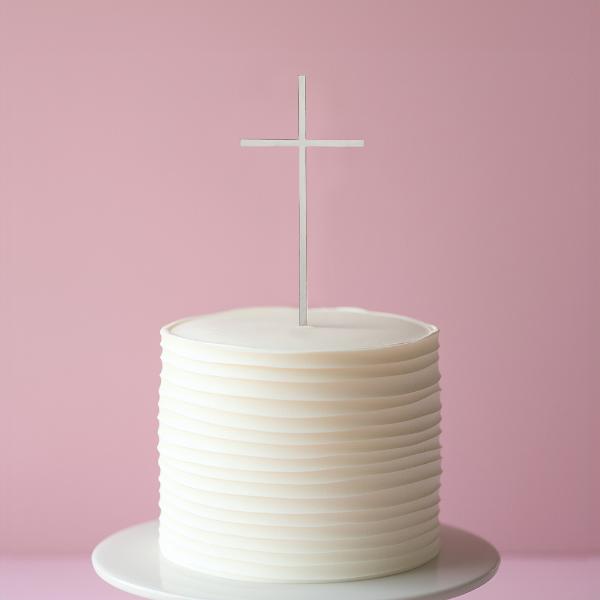 Silver Fine Cross Cake Topper