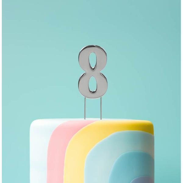 Silver Bold Number 8 Cake Topper
