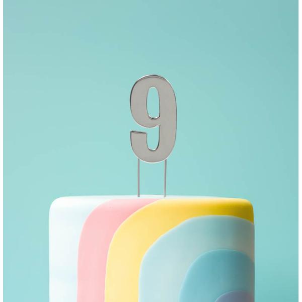 Silver Number 9 Bold Cake Topper