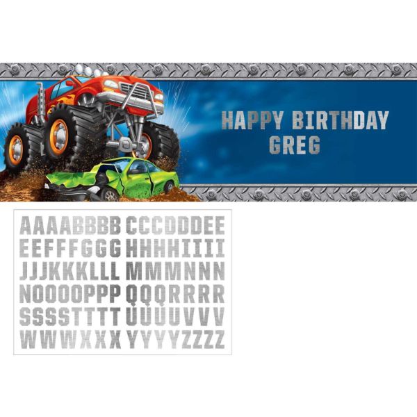 Giant Monster Truck Rally Party Banner With Stickers