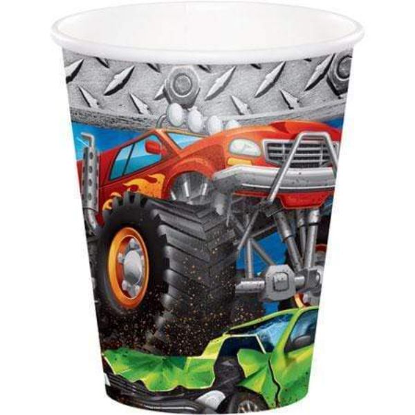 8 Pack Monster Truck Rally Party Cups - 266ml
