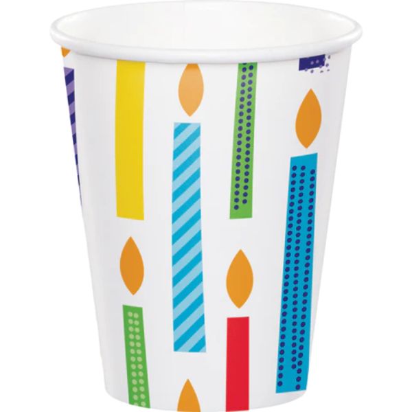 8 Pack Bright Birthday Party Cups - 266ml
