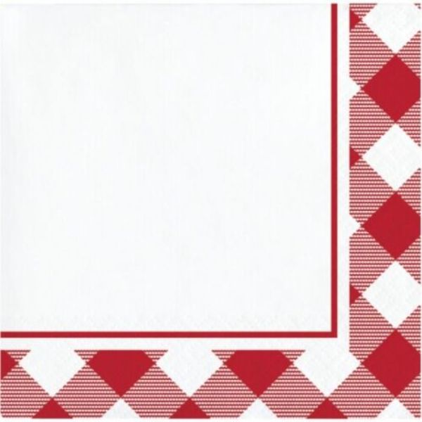 16 Pack Red & White Classic Gingham Beverage Napkins