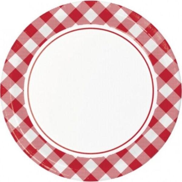8 Pack Red & White Classic Gingham Paper Plates