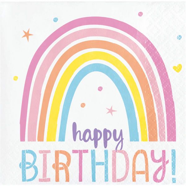 16 Pack Happy Rainbow Beverage Napkin