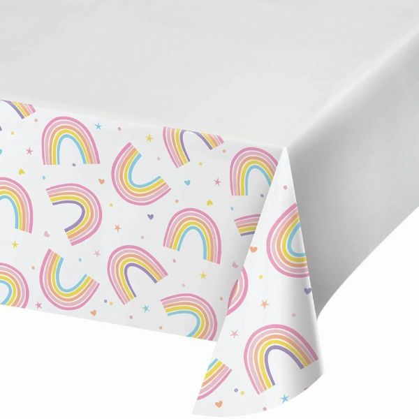 Happy Rainbow Plastic Tablecover - 121.92cm x 223.52cm