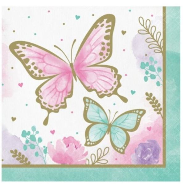16 Pack Butterfly Shimmer Luncheon Napkins