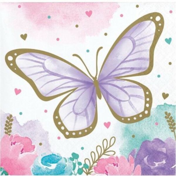 16 Pack Butterfly Shimmer Beverage Napkins
