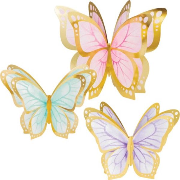 3 Pack 3D Butterfly Shimmer Foil Centrepiece