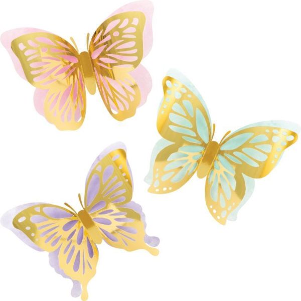 3 Pack 3D Butterfly Shimmer Foil Wall Decor