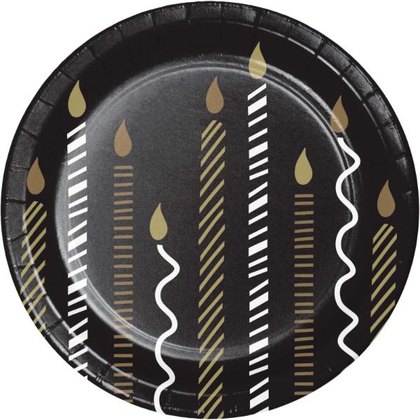 8 Pack Golden Wishes Round Paper Plates - 18cm