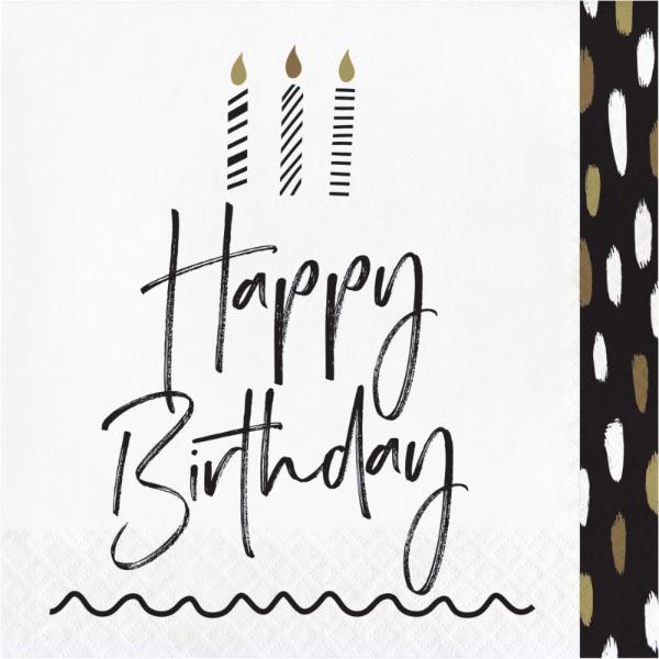 16 Pack Golden Wishes Happy Birthday Lunch Napkin