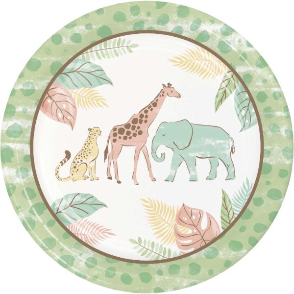 8 Pack Safari Baby Round Paper Plates - 23cm