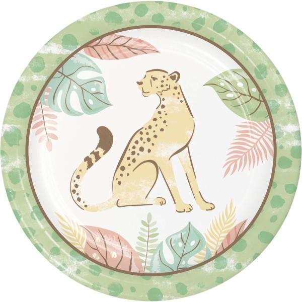 8 Pack Safari Baby Round Paper Plates - 18cm