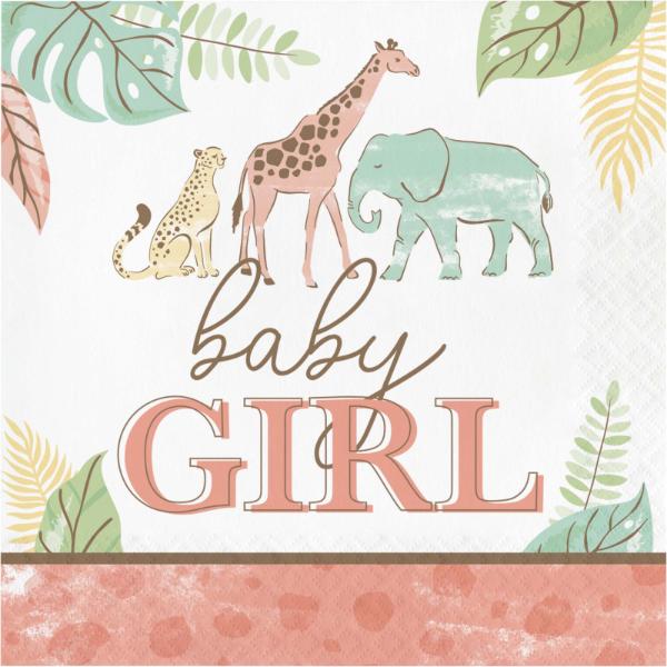16 Pack Safari Baby Girl Lunch Napkin