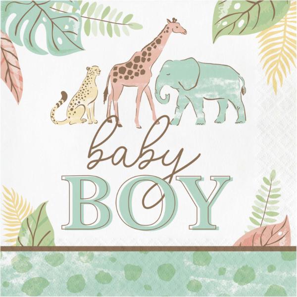 16 Pack Safari Baby Boy Lunch Napkin