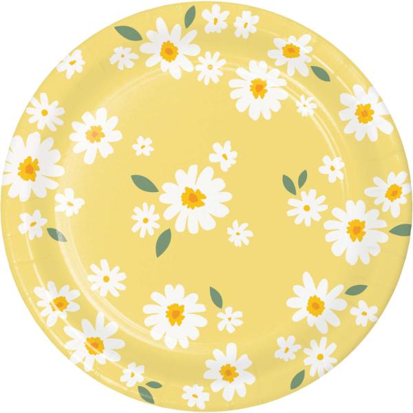 8 Pack Sweet Daisy Round Paper Plates - 23cm