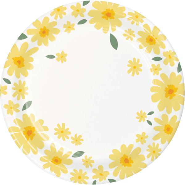 8 Pack Sweet Daisy Round Paper Plates - 18cm