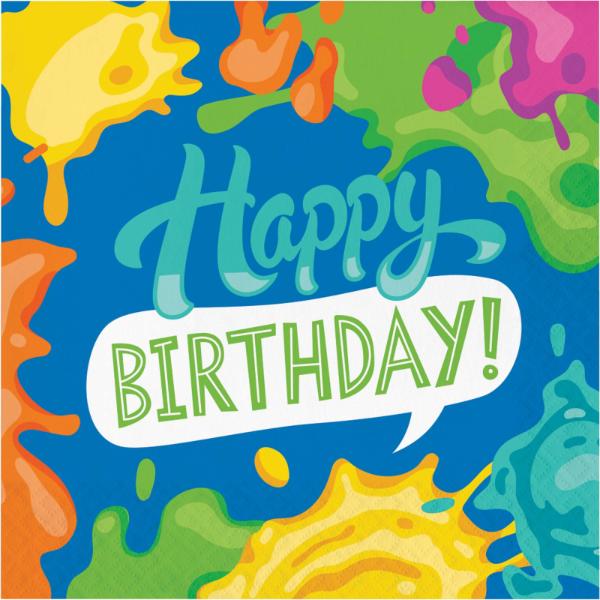 16 Pack Paint Splatter Happy Birthday Lunch Napkin