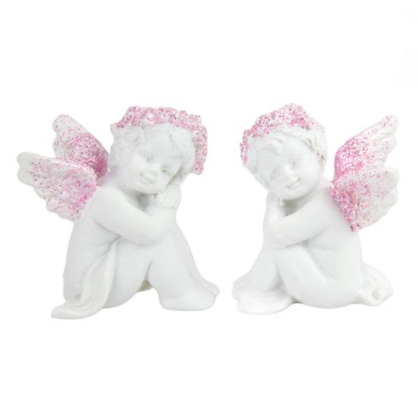 Sitting Cherub With Pink Glitter - 5cm