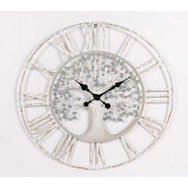 White Antique Tree Of Life Clock - 80cm