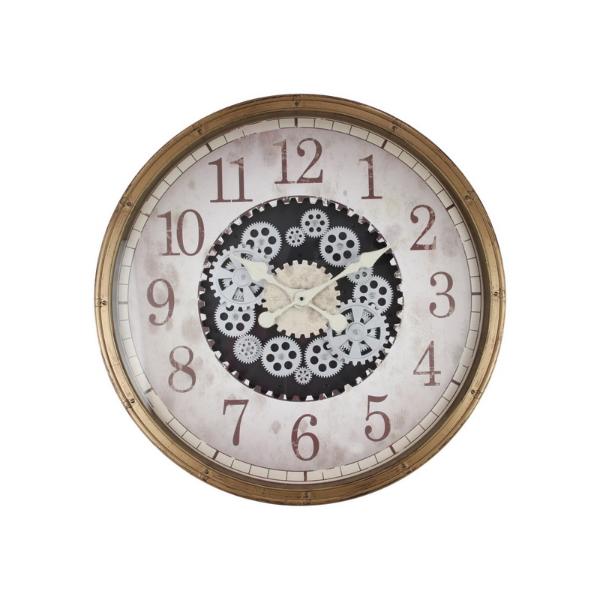 White & Gold Clock With Moving Cogs - 76cm