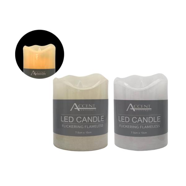 White & Cream Flickering Flameless Led Candle - 7.5cm x 10cm