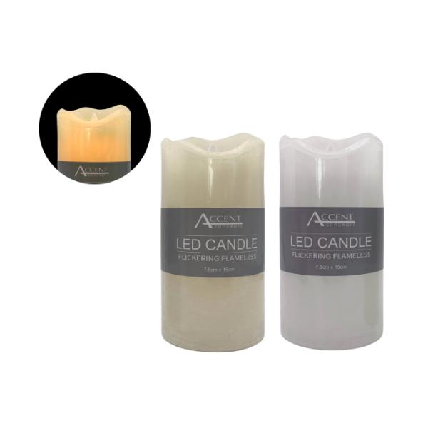 White & Cream Flickering Flameless Led Candle - 7.5cm x 15cm