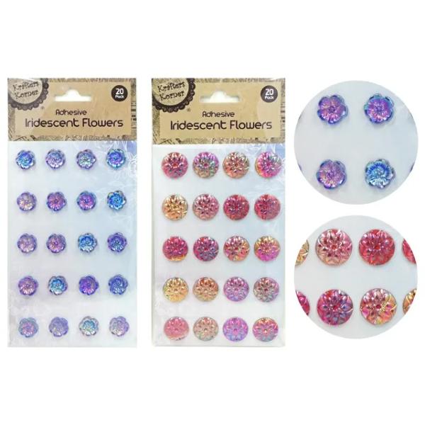 20 Pack Adhesive Iridescent Flowers