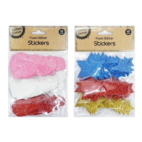 45 Pack Adhesive Glitter Shapes Foam