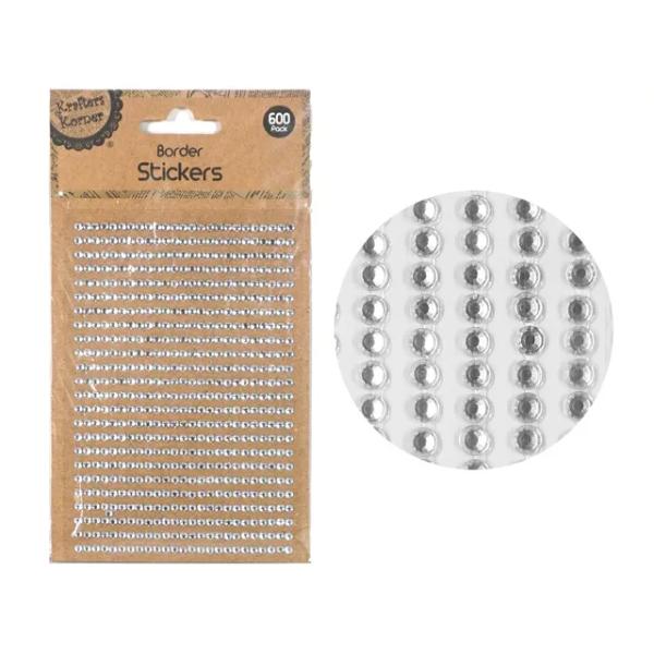 600 Pack Silver Rhinestone Boarder Stickers - 0.3cm