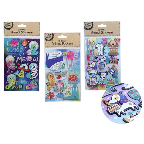 3D Animal Sticker With Glitter - 12.5cm x 18.5cm